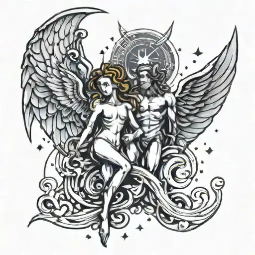 tattoo gemini satan and angel  no wings in galaxy tattoo design idea