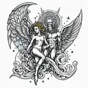 tattoo gemini satan and angel  no wings in galaxy tattoo design idea