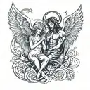 tattoo gemini satan and angel  no wings in galaxy tattoo design idea