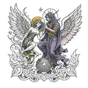 tattoo gemini satan and angel  no wings in galaxy tattoo design idea
