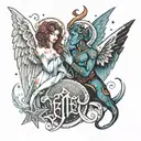 tattoo gemini satan and angel  no wings in galaxy tattoo design idea
