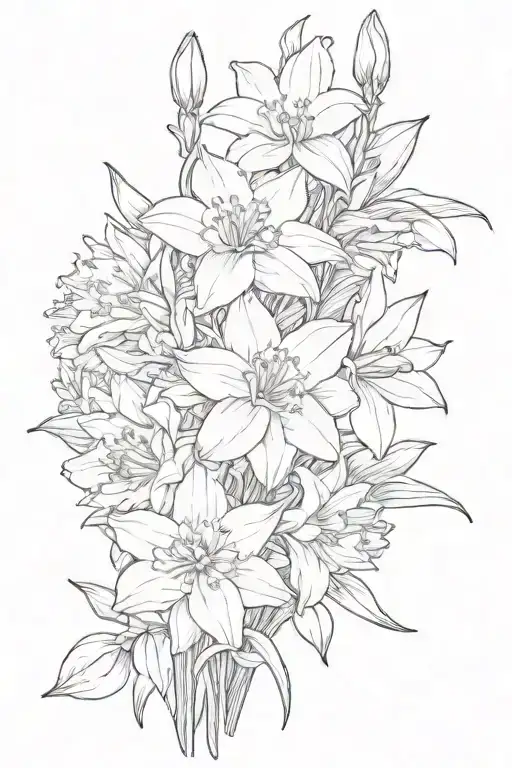 Chrysanthemum, narcissus, and gladiolus flower bouquet  tattoo design idea