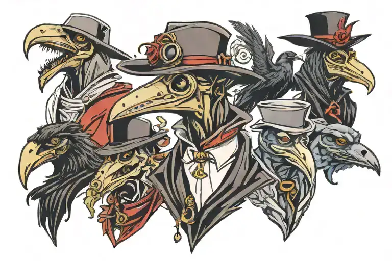 plague doctor, raven, stitch, anubis, cerberus tattoo design idea