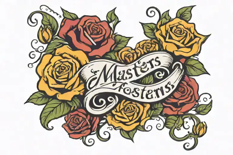 word "masters" cursive writing with roses and 2010 under it  tattoo design idea