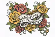 word "masters" cursive writing with roses and 2010 under it  tattoo design idea