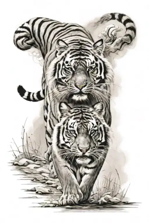 tiger walking tattoo design idea