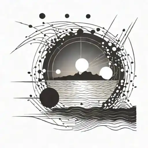 sunset over the water with dots and lines to be tattooed over a tricep  tattoo design idea