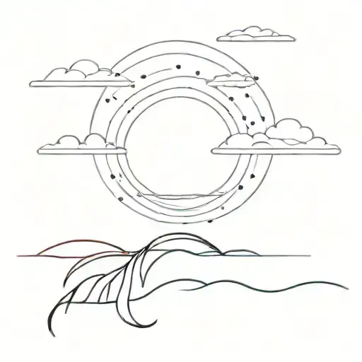 sunset over the water made with dots and lines work dots, to be tattooed along the tricep  tattoo design idea