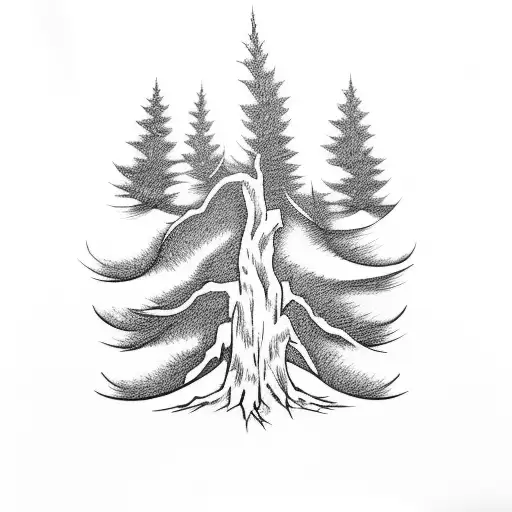 dead pine tree tattoo design idea