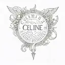 Tattoo that includes a half moon and the Roman numeral the year 2003 and the name Celine  tattoo design idea