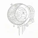 Tattoo that includes a half moon and the Roman numeral the year 2003 and the name Celine  tattoo design idea