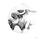 bison silhouette with a circle and Native American designs around it tattoo design idea