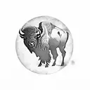 bison silhouette with a circle and Native American designs around it tattoo design idea