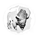 bison silhouette with a circle and Native American designs around it tattoo design idea