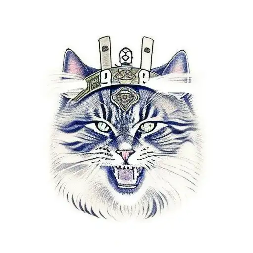 Un par de gatos samurai que representan el alma guerrera de dos gatos domesticos tattoo design idea