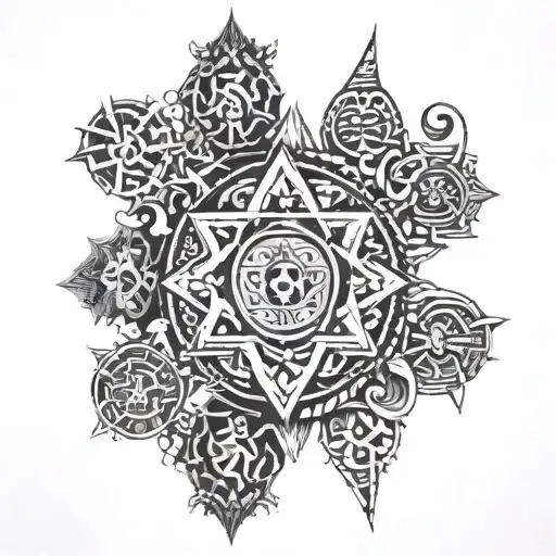 A fusion design combining Kabbalah symbols with Mexican motifs tattoo design idea