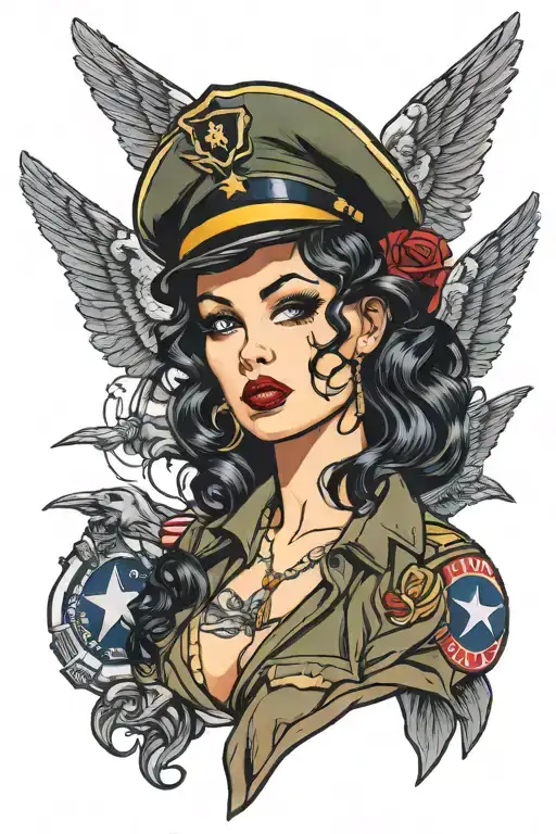pin up girl us army uniform looking tattoo design idea