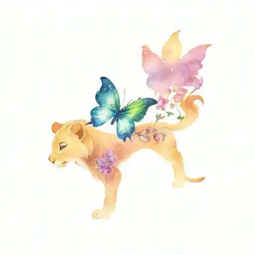 simba and nala Disney watching a butterfly fly away tattoo design idea