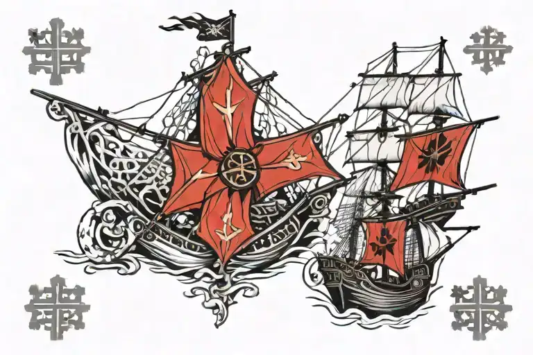 Portuguese caravel with the Maltese cross tattoo design idea
