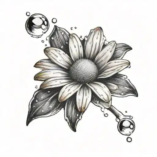 small daisy with rain drop falling tattoo design idea