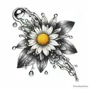 small daisy with rain drop falling tattoo design idea