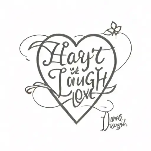 heart with live laugh love written inside surrounded tattoo design idea