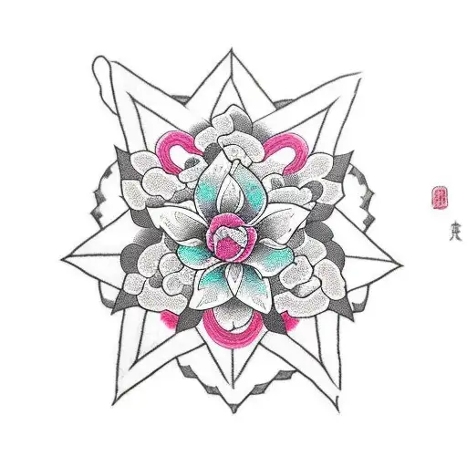 shiny star + sock + cotton flower + rose tattoo design idea