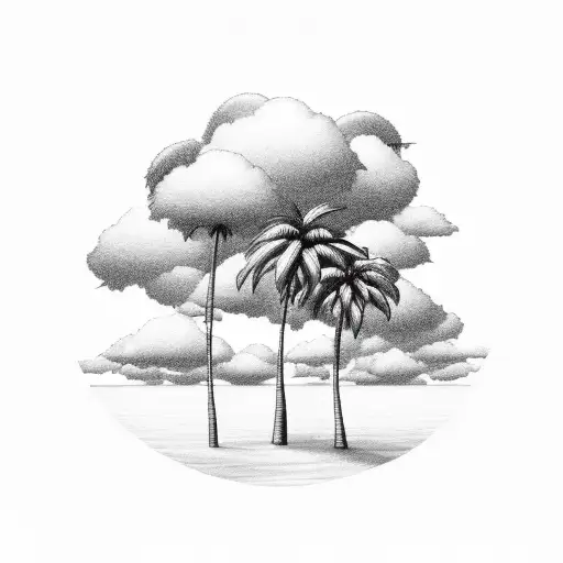 soft palm tree with soft clouds tattoo design idea