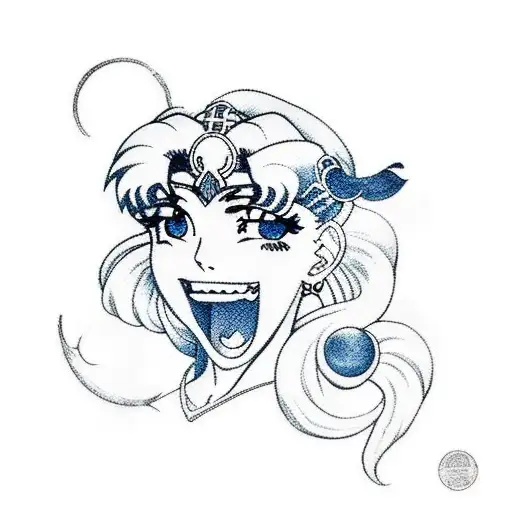a three-quarters pose of sailor moon, smiling, from the shoulders up tattoo design idea