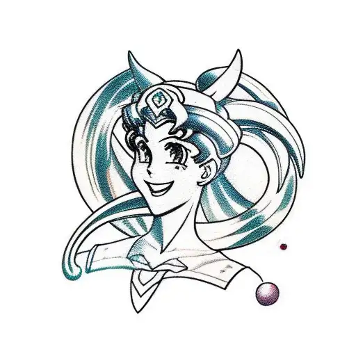 a three-quarters pose of sailor moon, smiling, from the shoulders up tattoo design idea