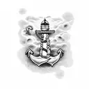 anchor with rope and lighthouse  tattoo design idea