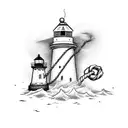anchor with rope and lighthouse  tattoo design idea