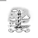 anchor with rope and lighthouse  tattoo design idea
