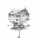 anchor with rope and lighthouse  tattoo design idea