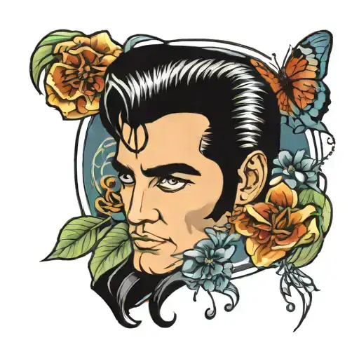 elvis logo  and flowers intertwined tattoo design idea