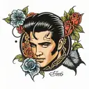 elvis logo  and flowers intertwined tattoo design idea