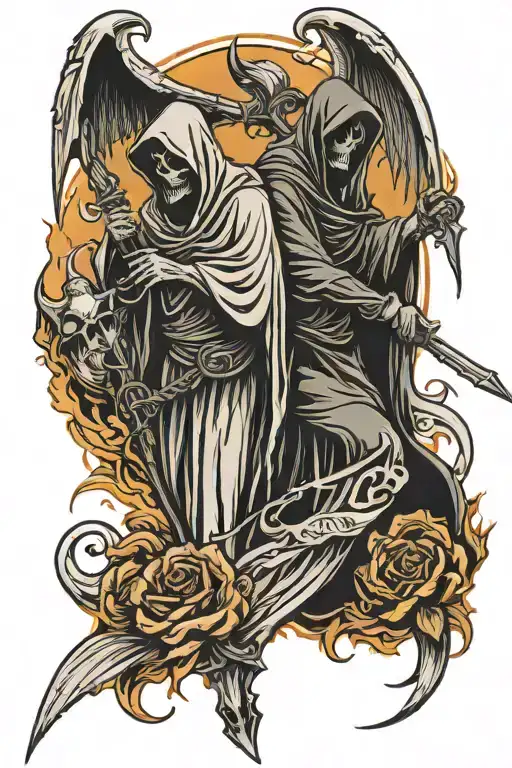 Grim reaper and inverted angel tattoo design idea