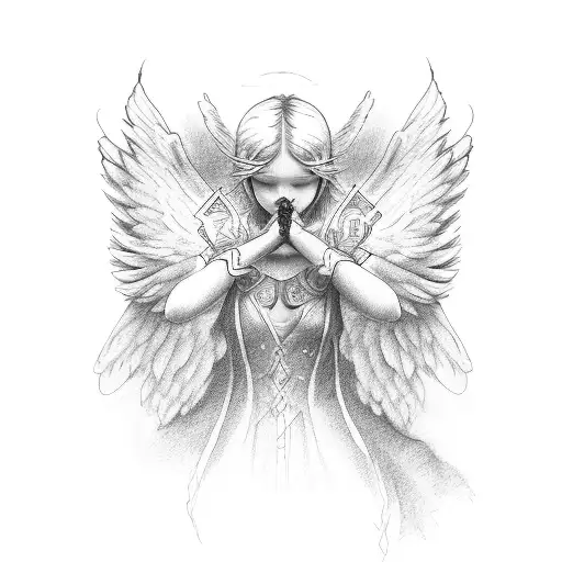 angel with red ribbon covering eyes tattoo design idea