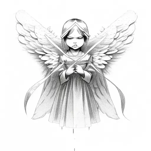 angel with red ribbon covering eyes tattoo design idea