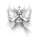 angel with red ribbon covering eyes tattoo design idea