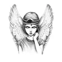 angel with red ribbon covering eyes tattoo design idea