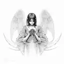 angel with red ribbon covering eyes tattoo design idea