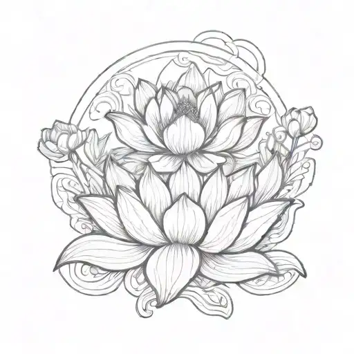 lotus flowers blooming from a volcano with smoke rings tattoo design idea