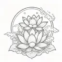 lotus flowers blooming from a volcano with smoke rings tattoo design idea