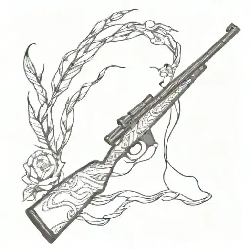 hunting rifle intertwined with fishing intertwined with golf  tattoo design idea