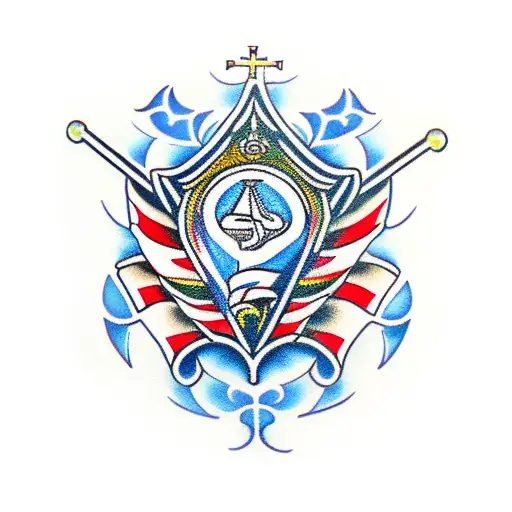 saint Michael with thin blue line flag tattoo design idea