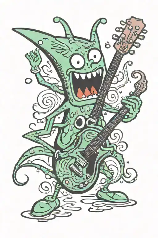 plankton from spongebob squarepants holding guitar  tattoo design idea