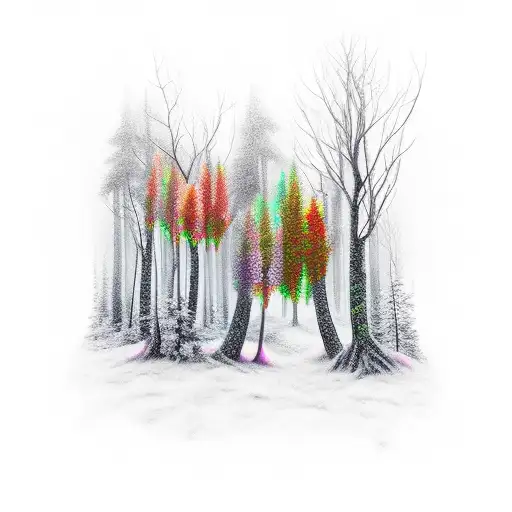 dark creepy forest tattoo design idea