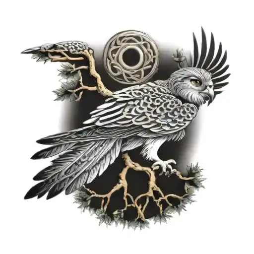 Celtic tree of life branch polish falcon tattoo design idea