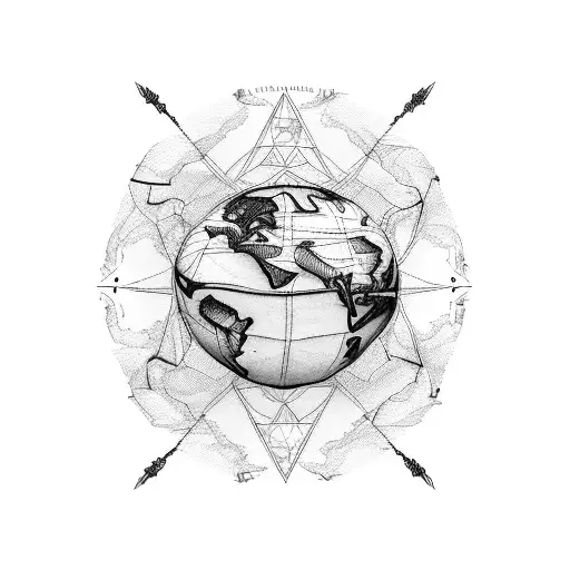 map of the world with with I love Gull  tattoo design idea